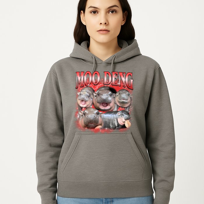 Red Moo Deng Meme Hippo Hoodie