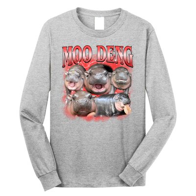 Red Moo Deng Meme Hippo Long Sleeve Shirt