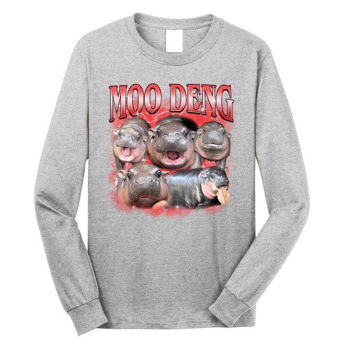 Red Moo Deng Meme Hippo Long Sleeve Shirt