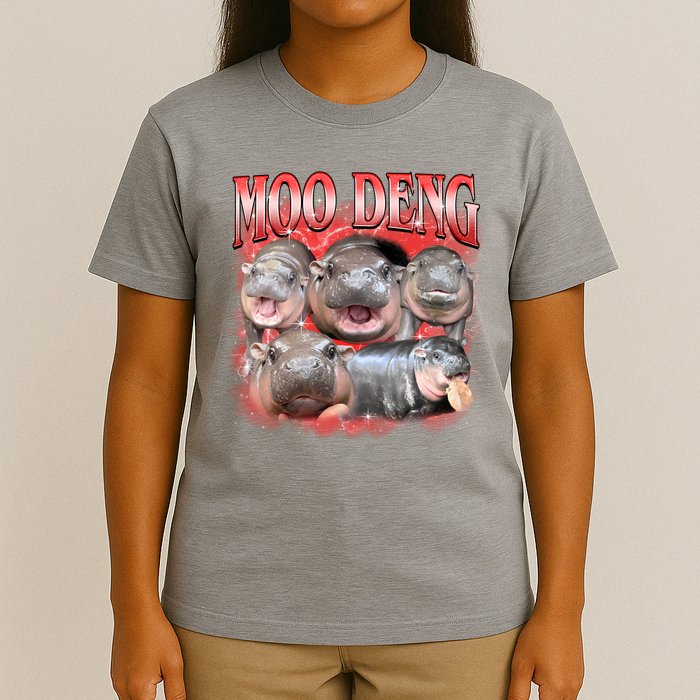 Red Moo Deng Meme Hippo T-Shirt