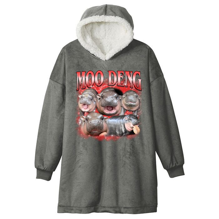 Red Moo Deng Meme Hippo Hooded Wearable Blanket