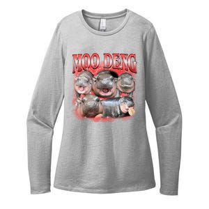 Red Moo Deng Meme Hippo Womens CVC Long Sleeve Shirt