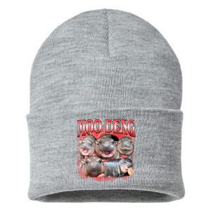 Red Moo Deng Meme Hippo Sustainable Knit Beanie