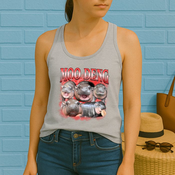 Red Moo Deng Meme Hippo Womens Tank Top