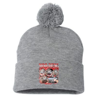 Red Moo Deng Meme Hippo Pom Pom 12in Knit Beanie