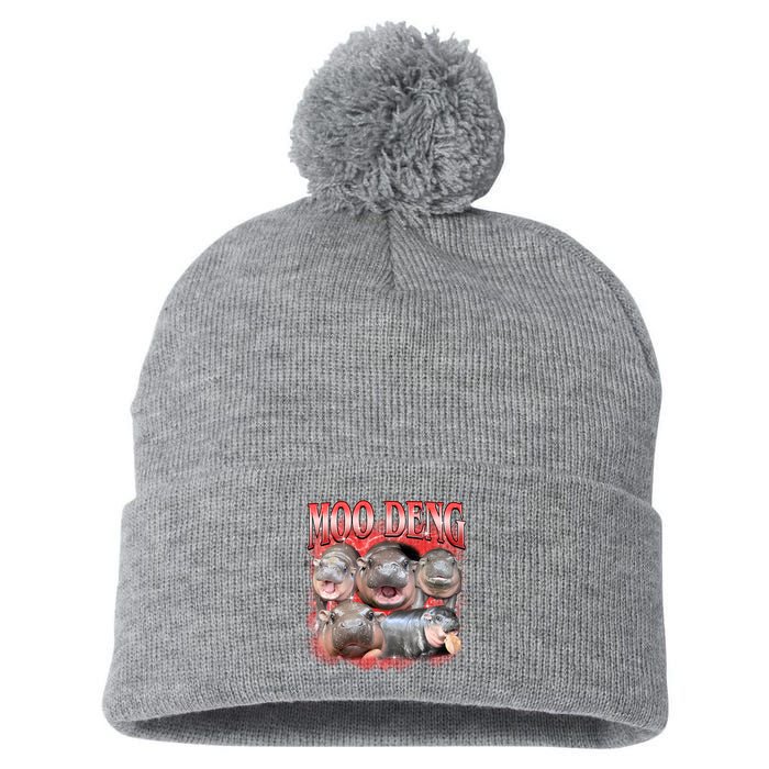 Red Moo Deng Meme Hippo Pom Pom 12in Knit Beanie