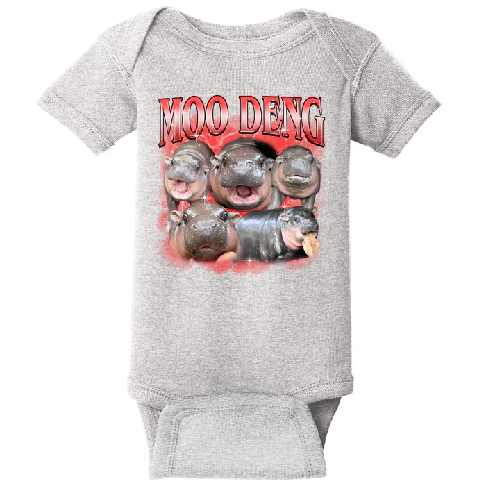 Red Moo Deng Meme Hippo Baby Bodysuit