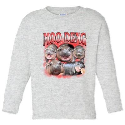 Red Moo Deng Meme Hippo Toddler Long Sleeve Shirt