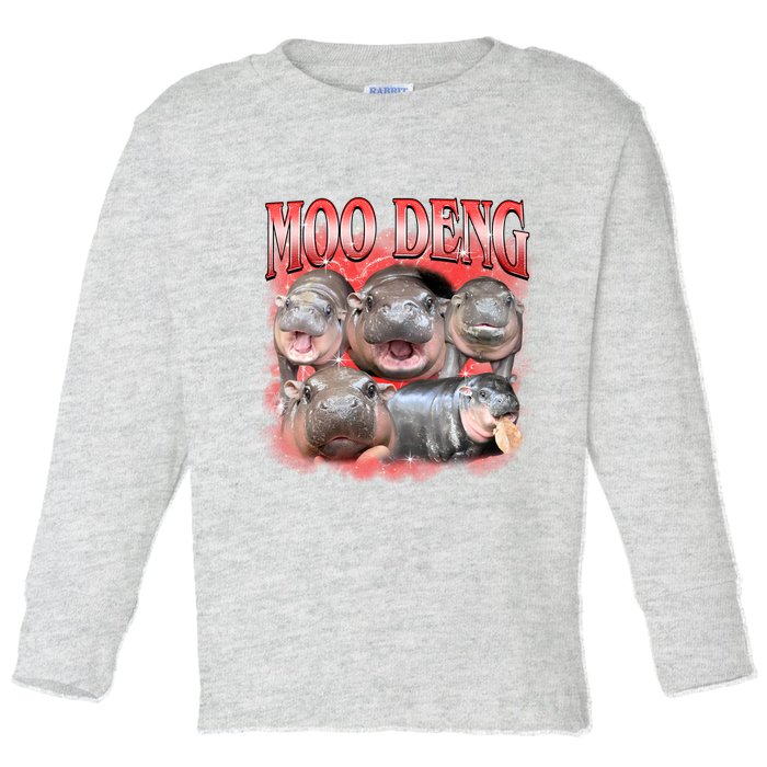 Red Moo Deng Meme Hippo Toddler Long Sleeve Shirt