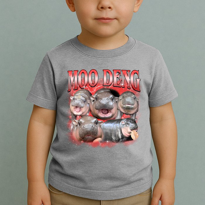 Red Moo Deng Meme Hippo Toddler T-Shirt