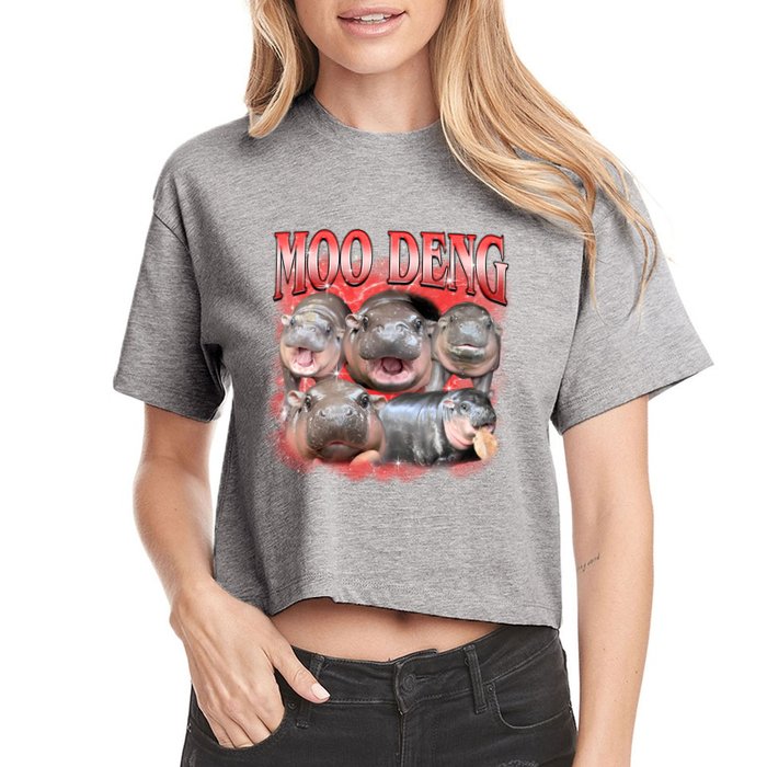 Red Moo Deng Meme Hippo Crop Top