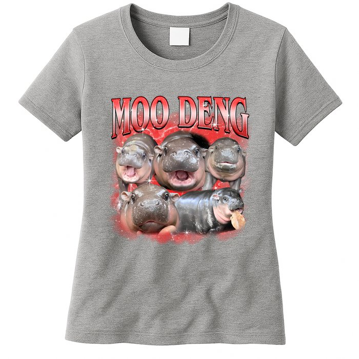 Red Moo Deng Meme Hippo Womens T-Shirt