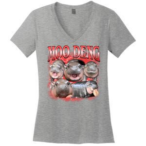 Red Moo Deng Meme Hippo Women's V-Neck T-Shirt