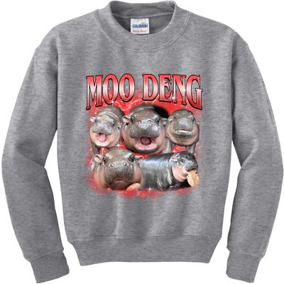 Red Moo Deng Meme Hippo Kids Sweatshirt