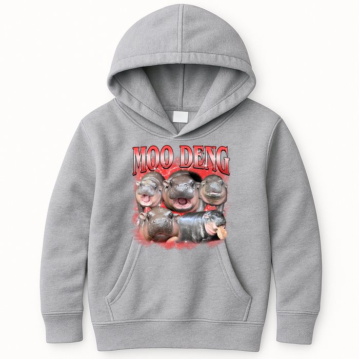 Red Moo Deng Meme Hippo Kids Hoodie