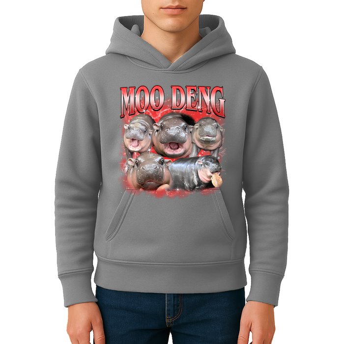 Red Moo Deng Meme Hippo Kids Hoodie