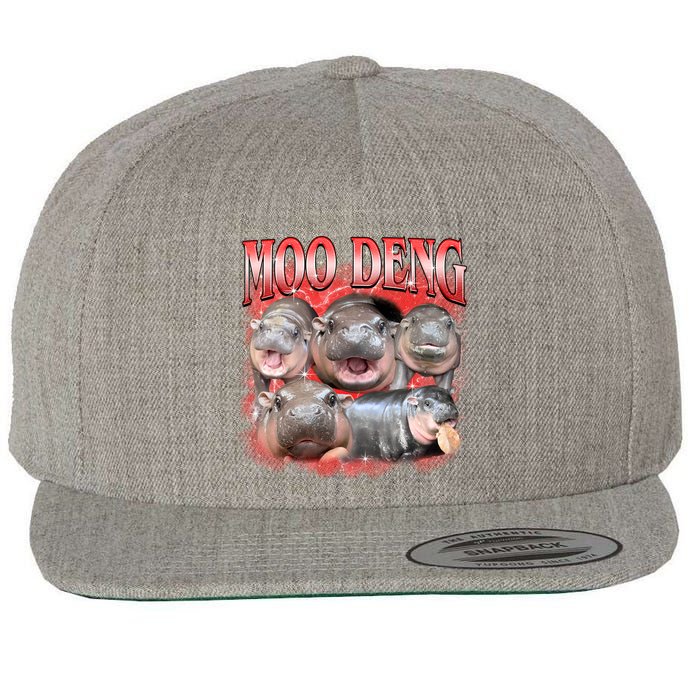 Red Moo Deng Meme Hippo Wool Snapback Cap
