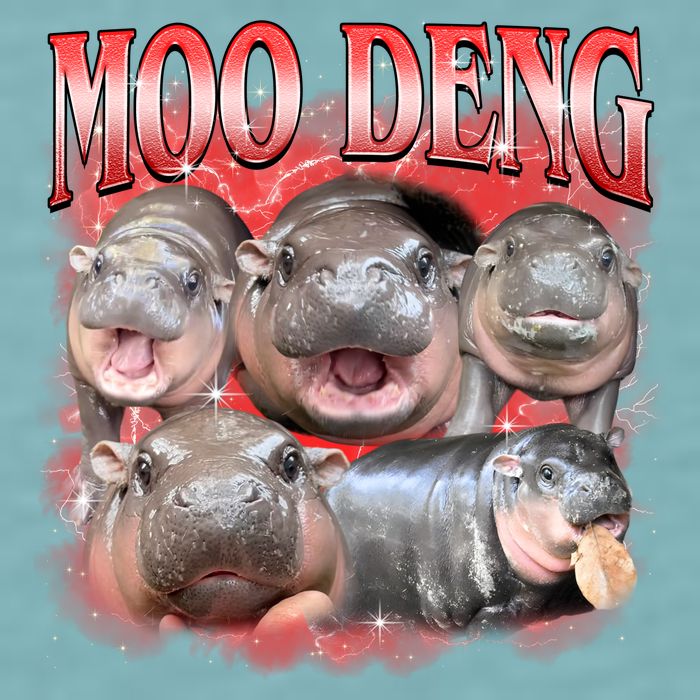 Red Moo Deng Meme Hippo Sueded Cloud Jersey T-Shirt