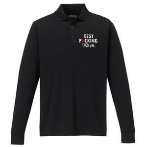 Retro MotherS Day Best Fucking Mom Funny Performance Long Sleeve Polo