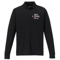 Retro MotherS Day Best Fucking Mom Funny Performance Long Sleeve Polo