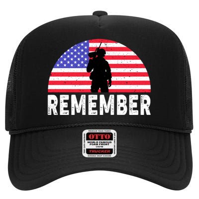 Remember Memorial Day T High Crown Mesh Back Trucker Hat