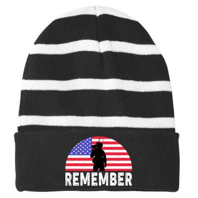 Remember Memorial Day T Striped Beanie with Solid Band