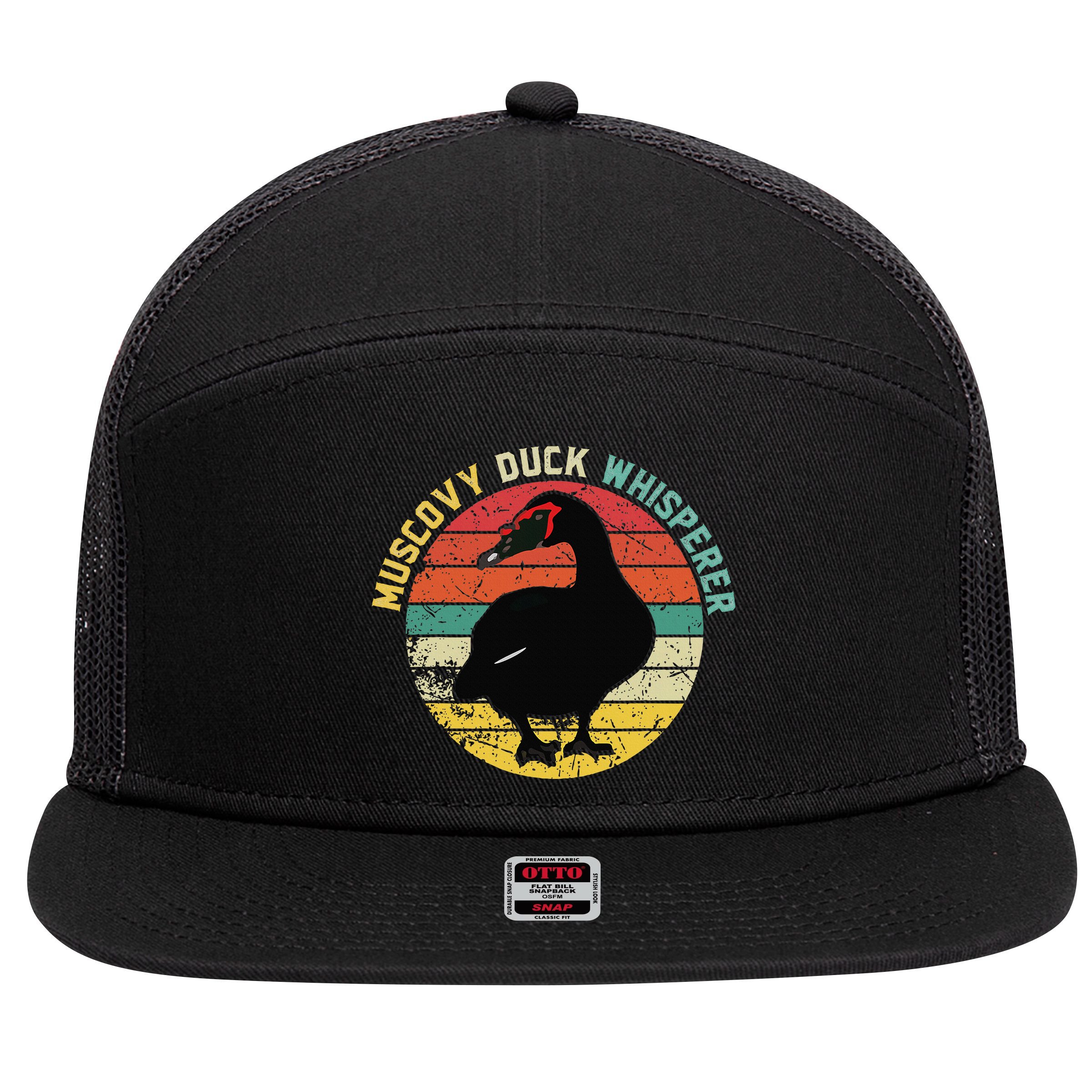 Retro Muscovy Duck Whisperer Funny Farmer Muscovy Duck Gift 7 Panel Mesh Trucker Snapback Hat