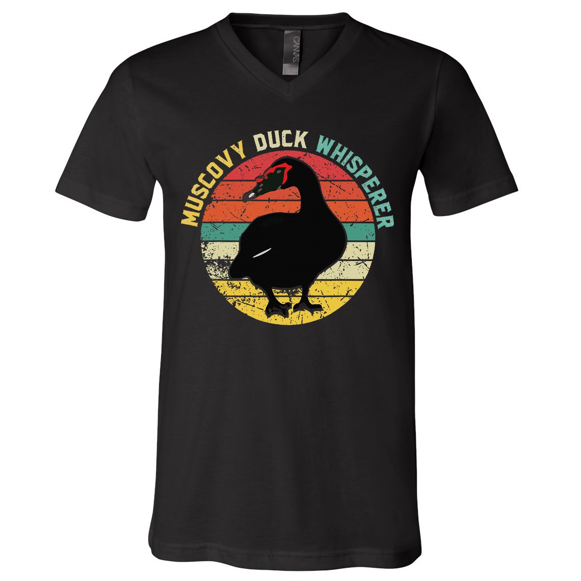 Retro Muscovy Duck Whisperer Funny Farmer Muscovy Duck Gift V-Neck T-Shirt