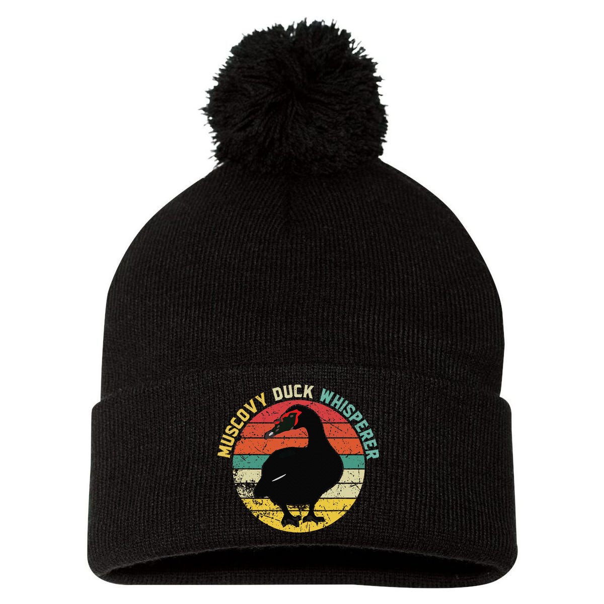Retro Muscovy Duck Whisperer Funny Farmer Muscovy Duck Gift Pom Pom 12in Knit Beanie