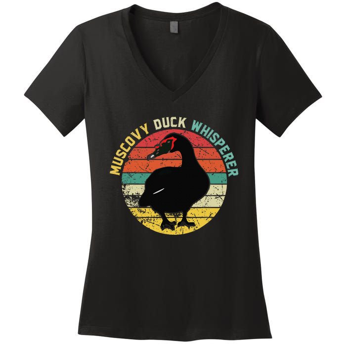 Retro Muscovy Duck Whisperer Funny Farmer Muscovy Duck Gift Women's V-Neck T-Shirt