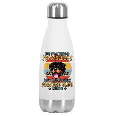 Rottweiler My Dog Thinks IM Perfect Vintage Retro Stainless Steel Insulated Water Bottle