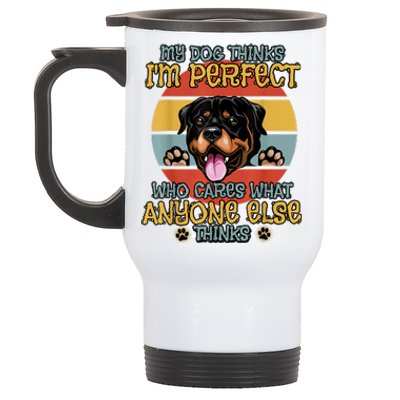 Rottweiler My Dog Thinks IM Perfect Vintage Retro Stainless Steel Travel Mug