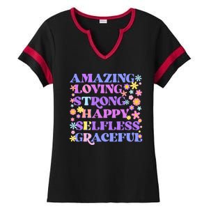 Retro Mother Day Amazing Loving Strong Happy Selfless Graceful Ladies Halftime Notch Neck Tee