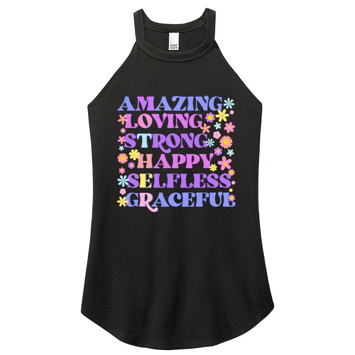 Retro Mother Day Amazing Loving Strong Happy Selfless Graceful Women's Perfect Tri Rocker Tank