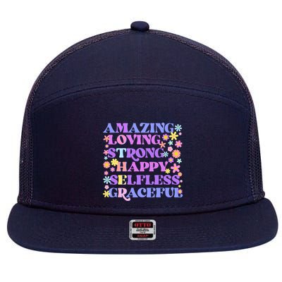 Retro Mother Day Amazing Loving Strong Happy Selfless Graceful 7 Panel Mesh Trucker Snapback Hat