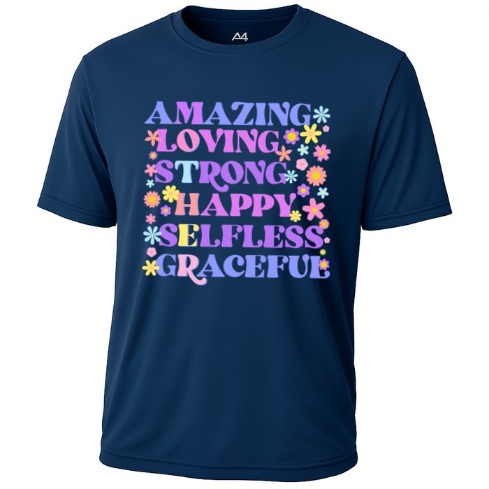 Retro Mother Day Amazing Loving Strong Happy Selfless Graceful Cooling Performance Crew T-Shirt