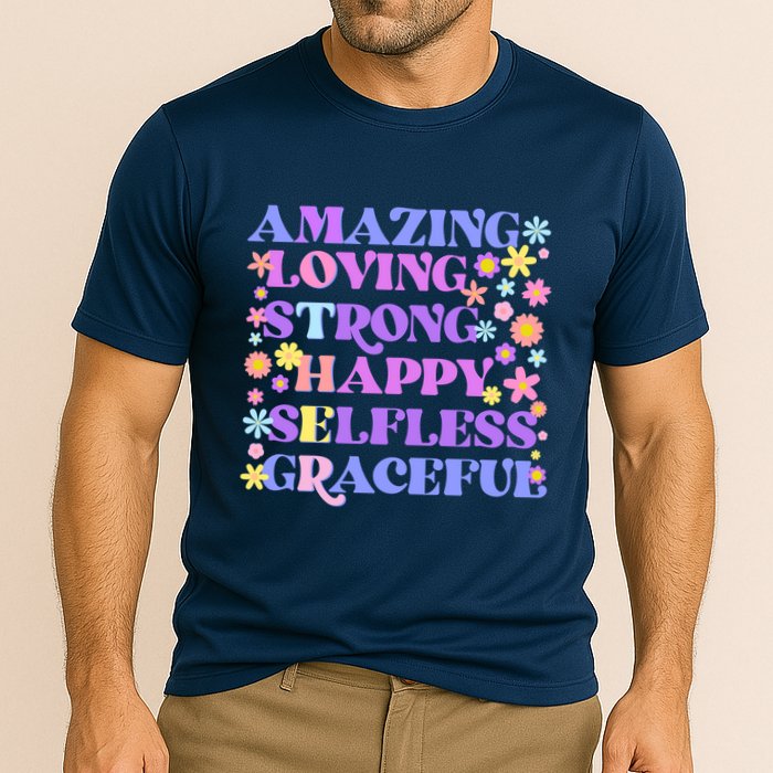 Retro Mother Day Amazing Loving Strong Happy Selfless Graceful Cooling Performance Crew T-Shirt