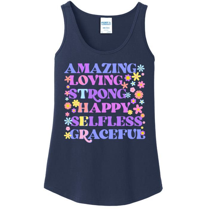 Retro Mother Day Amazing Loving Strong Happy Selfless Graceful Ladies Essential Tank