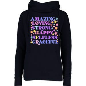 Retro Mother Day Amazing Loving Strong Happy Selfless Graceful Womens Funnel Neck Pullover Hood