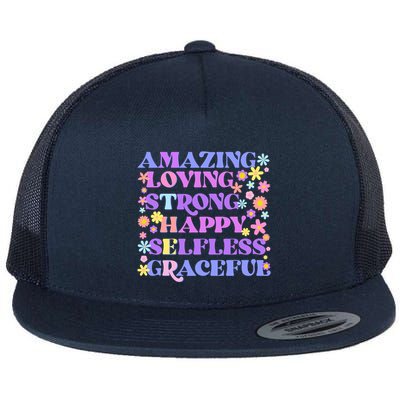 Retro Mother Day Amazing Loving Strong Happy Selfless Graceful Flatbill Hat
