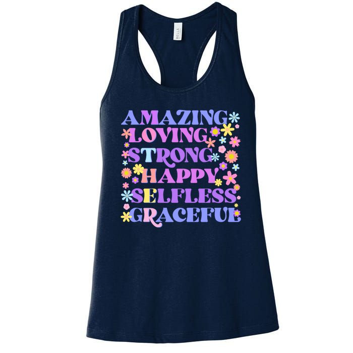 Retro Mother Day Amazing Loving Strong Happy Selfless Graceful Women's Racerback Tank