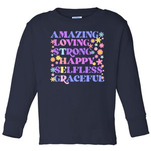 Retro Mother Day Amazing Loving Strong Happy Selfless Graceful Toddler Long Sleeve Shirt