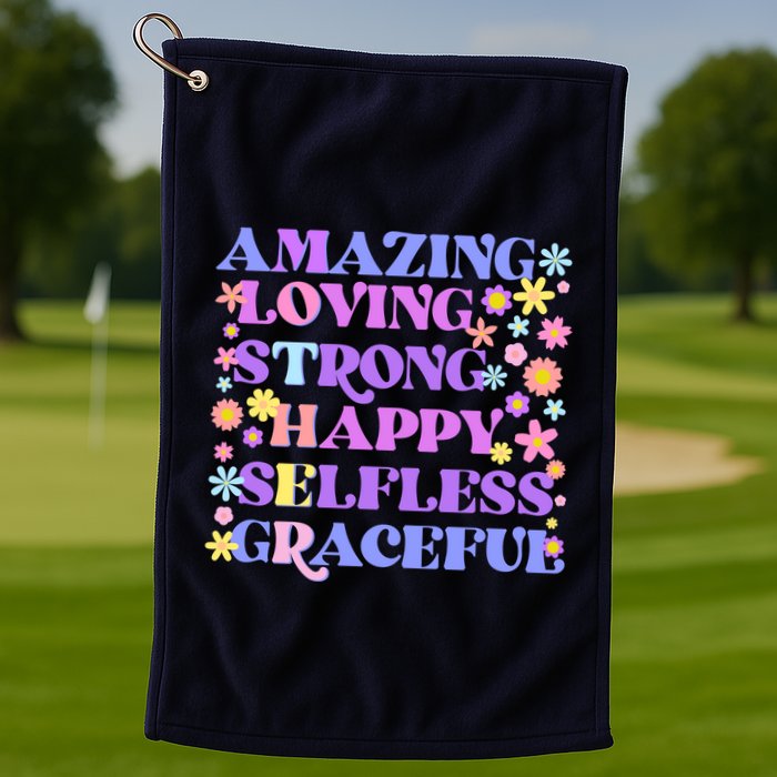 Retro Mother Day Amazing Loving Strong Happy Selfless Graceful Golf Towel
