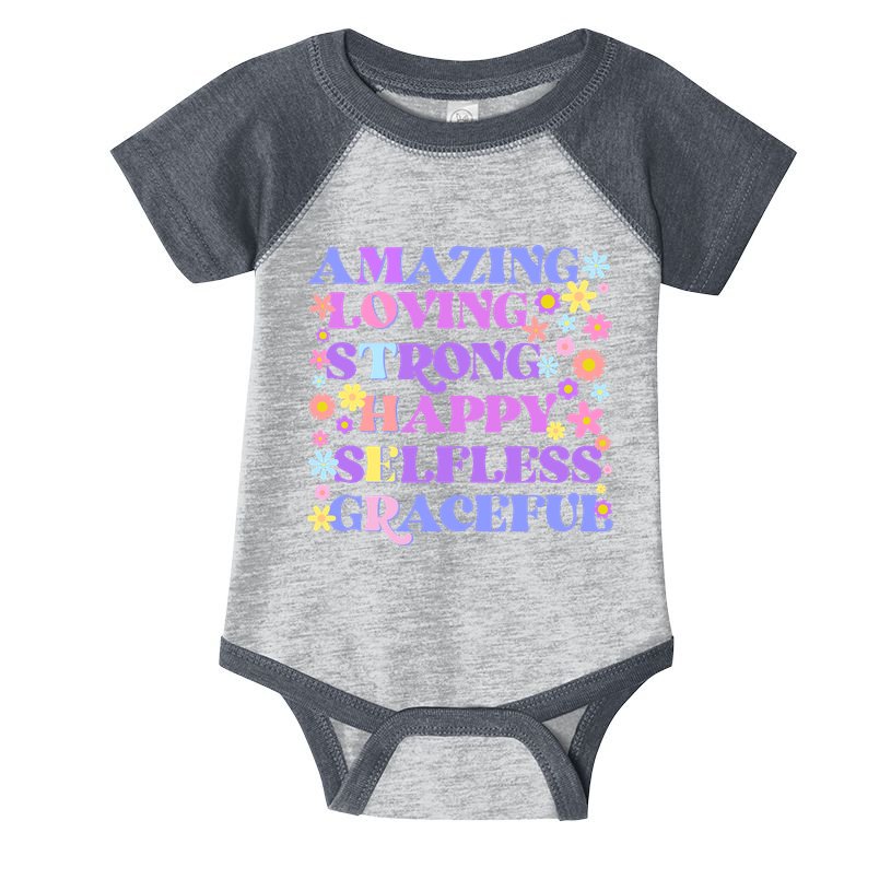 Retro Mother Day Amazing Loving Strong Happy Selfless Graceful Infant Baby Jersey Bodysuit