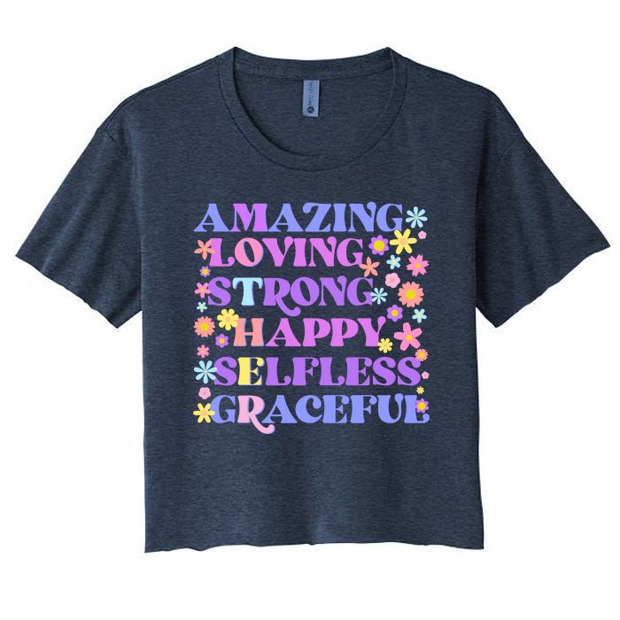 Retro Mother Day Amazing Loving Strong Happy Selfless Graceful Women's Crop Top Tee