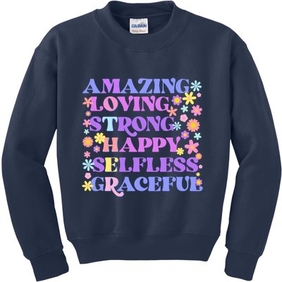 Retro Mother Day Amazing Loving Strong Happy Selfless Graceful Kids Sweatshirt