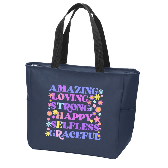 Retro Mother Day Amazing Loving Strong Happy Selfless Graceful Zip Tote Bag