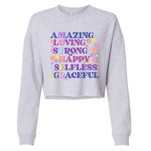 Retro Mother Day Amazing Loving Strong Happy Selfless Graceful Cropped Pullover Crew