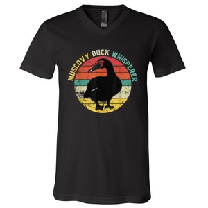 Retro Muscovy Duck Whisperer Funny Farmer Muscovy Duck Gift V-Neck T-Shirt