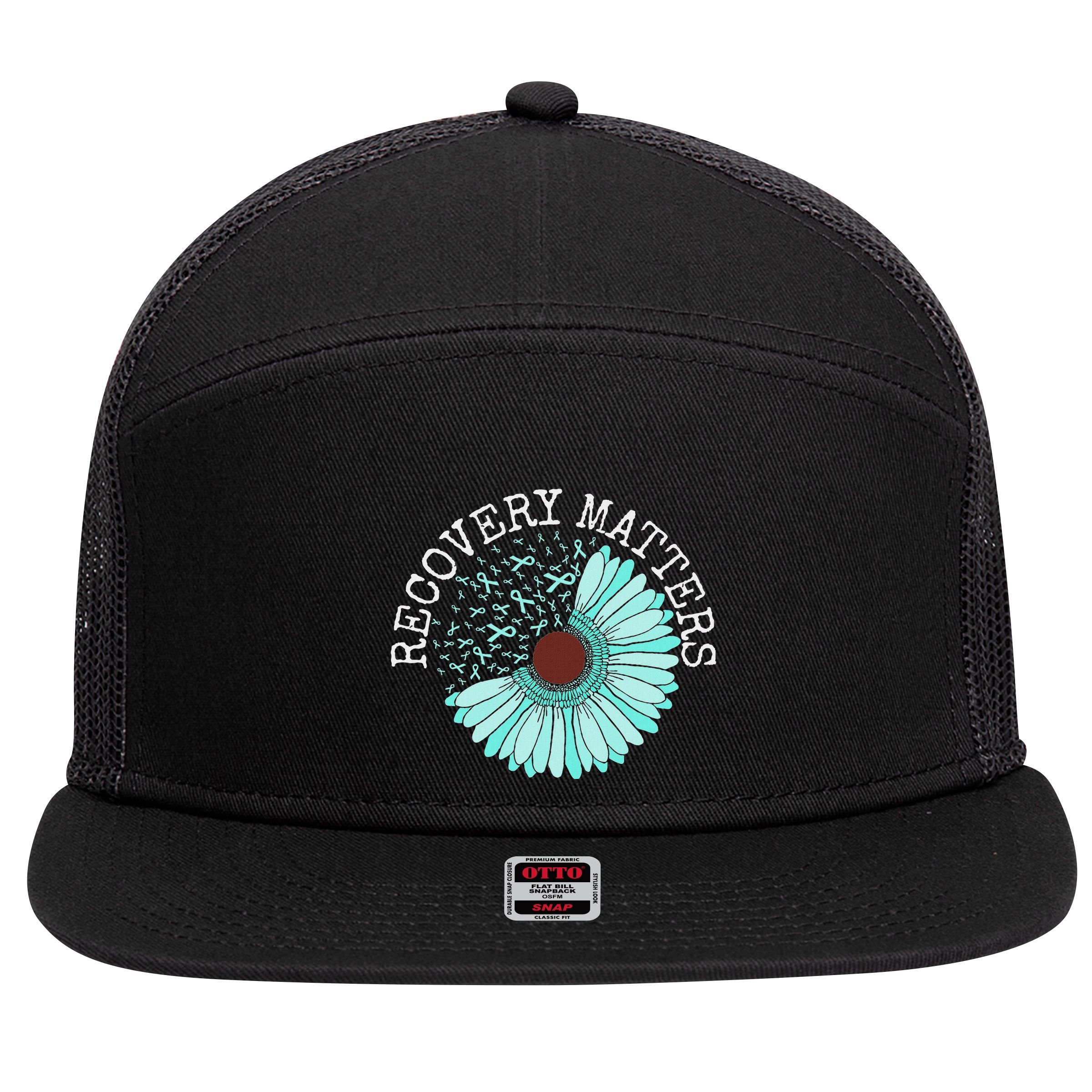 Recovery Matters Drug Alcohol Awareness Addiction Ribbon 7 Panel Mesh Trucker Snapback Hat